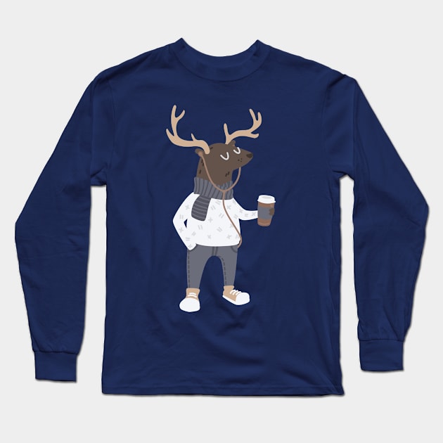 Hipster Deer Long Sleeve T-Shirt by Brzozowska